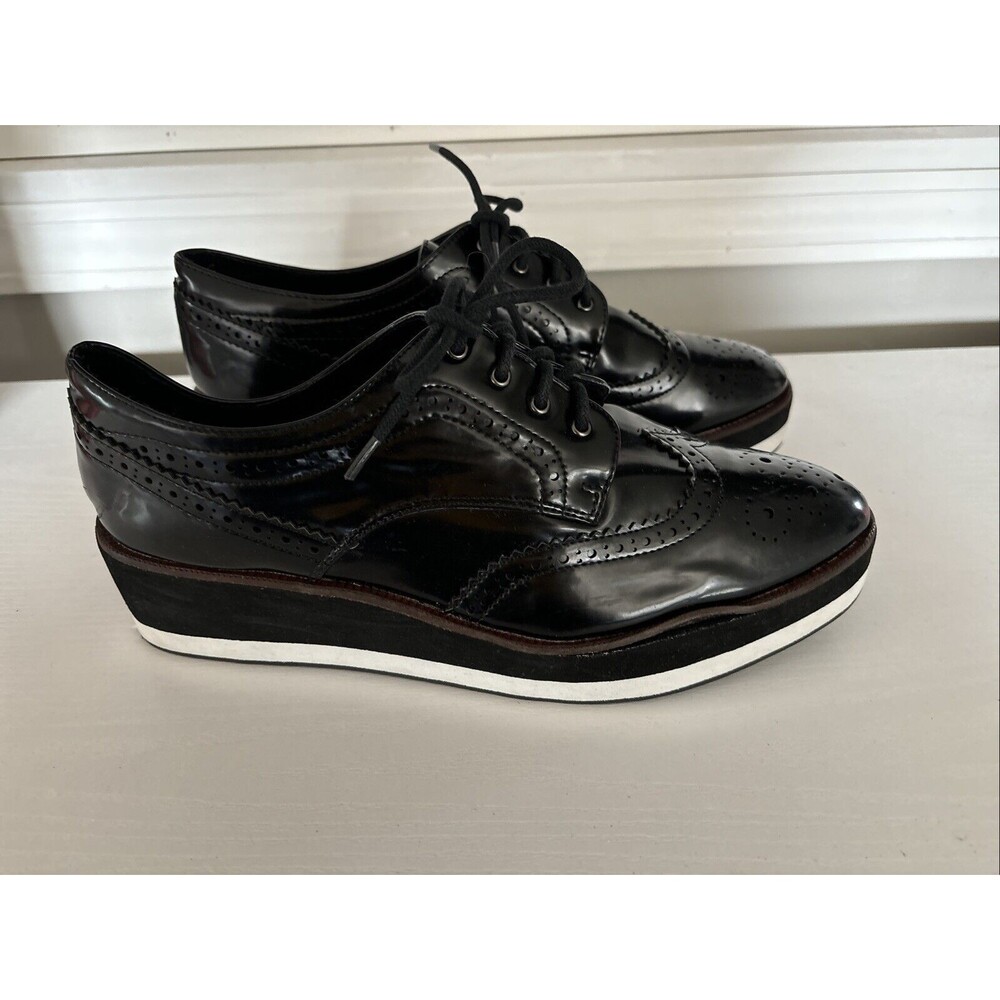 Womens Oxfords Shoes Black Lace Up Mid Heel Platform Wedge Wingtip Casual 9.5
